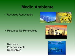 Medio Ambiente Recursos Renovables  Recursos No Renovables  Recursos Potencialmente Renovables  