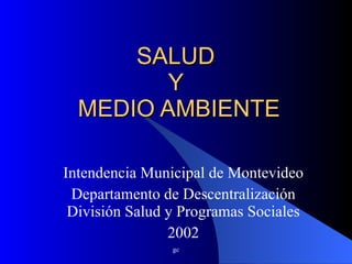 SALUD  Y  MEDIO AMBIENTE Intendencia Municipal de Montevideo Departamento de Descentralización División Salud y Programas Sociales 2002 
