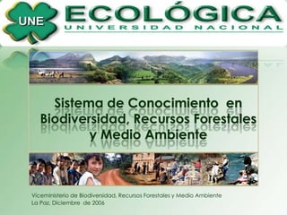 Sistema de Conocimiento en
   Biodiversidad, Recursos Forestales
           y Medio Ambiente



Viceministerio de Biodiversidad, Recursos Forestales y Medio Ambiente
La Paz, Diciembre de 2006
 