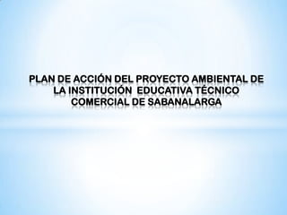 PLAN DE ACCIÓN DEL PROYECTO AMBIENTAL DE
    LA INSTITUCIÓN EDUCATIVA TÉCNICO
        COMERCIAL DE SABANALARGA
 