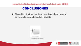 CONCLUSIONES
➢ El cambio climático ocasiona cambios globales y pone
en riesgo la sostenibilidad del planeta
Fuente:https://cutt.ly/Hyh6tdt
 