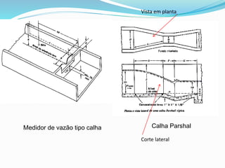 Vista em planta 
Medidor de vazão tipo calha Calha Parshal 
Corte lateral 
 