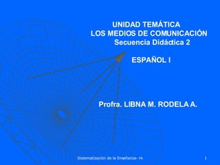 UNIDAD TEMÁTICA LOS MEDIOS DE COMUNICACIÓN Secuencia Didáctica 2 ESPAÑOL I Profra. LIBNA M. RODELA A. 