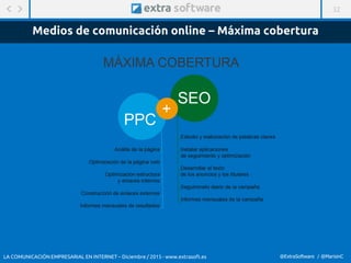 32
@ExtraSoftware / @MarisinC
Medios de comunicación online – Máxima cobertura
LA COMUNICACIÓN EMPRESARIAL EN INTERNET – Diciembre / 2015 - www.extrasoft.es
