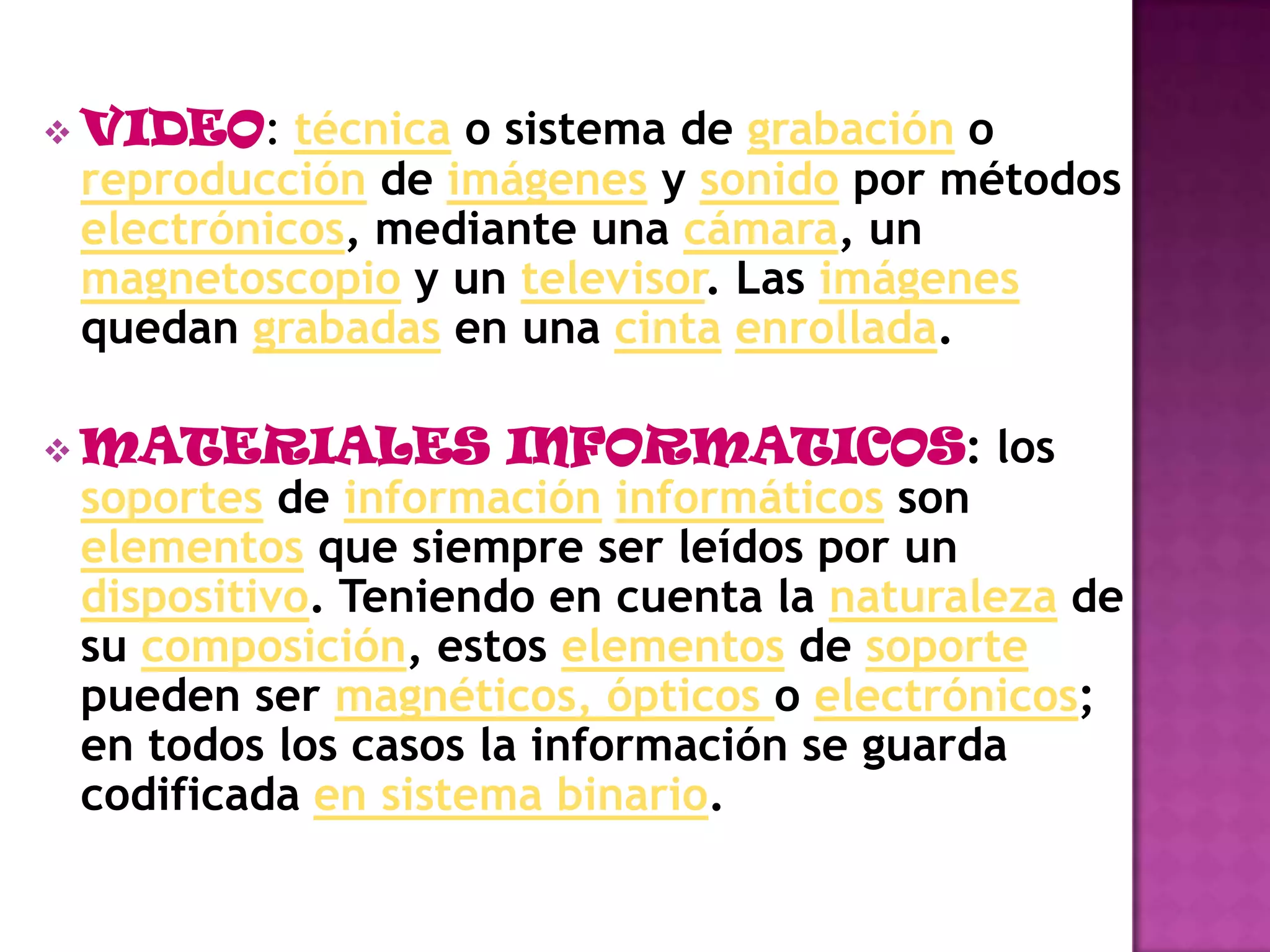 RADIOFUSION: Consiste en la emisión de noticias, música y otro programas por medio de ondas radioeléctricas con destino al publico en general.TELEVISION: La televisión permite la transmisión de imágenes y sonidos a distancia por medio de ondas hertzianas, y son captadas en los hogares por medio de un aparatoreceptor de televisión.