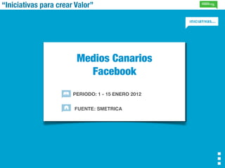 “Iniciativas para crear Valor”




                        Medios Canarios
                          Facebook
                                      
                       PERIODO: 1 - 15 ENERO 2012


                        FUENTE: SMETRICA!
 