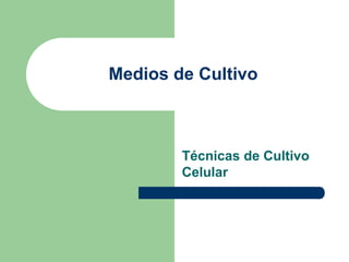 Medios de Cultivo



        Técnicas de Cultivo
        Celular
 