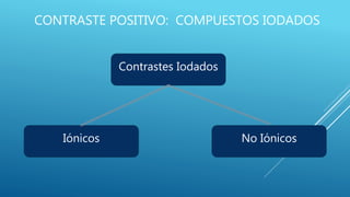 CONTRASTE POSITIVO: COMPUESTOS IODADOS
Contrastes Iodados
No IónicosIónicos
 