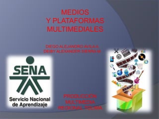 MEDIOS
Y PLATAFORMAS
MULTIMEDIALES
DIEGO ALEJANDRO AVILA A.
DEIBY ALEXANDER SIERRA M.

PRODUCCIÓN
MULTIMEDIA
REGIONAL TOLIMA

 