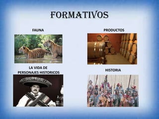FORMATIVOS
FAUNA PRODUCTOS
LA VIDA DE
PERSONAJES HISTORICOS
HISTORIA
 
