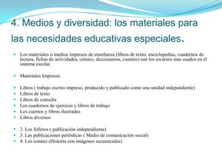5. Medios audiovisuales y educación audiovisual.Gran parte de los profesionales educativos, y también la sociedad en general, sonconscientes de que los medios de comunicación social y especialmente la televisióntienen una poderosa influencia en la configuración de los valores, conductas, pautasde consumo, actitudes, configuración del lenguaje, de las modas, ..., sobre lapoblación en general, pero especialmente en los niños y jóvenesDe esta manera  la educación escolar ni en su contenido ni en su tecnología tanto organizativa comosimbólica responde a las exigencias y características de una sociedad dominadas porla producción, difusión y consumo de la información mediante lenguajes y tecnologíasaudiovisuales e informáticas.De esta manera si los docentes y alumnado tiene la actualización de las tecnologías se llevaran a la práctica los siguientes puntos: 