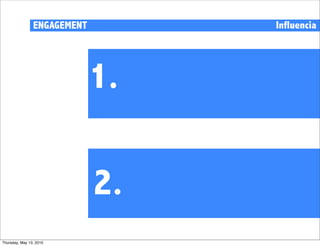 ENGAGEMENT        Influencia




                             1.

                             2.
Thursday, May 13, 2010
 