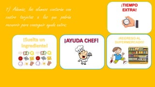 7) Además, los alumnos contarán con
cuatro tarjetas a las que podrán
recurrir para conseguir ayuda extra:
¡REGRESO AL
SUPERMERCADO!
¡TIEMPO
EXTRA!
 