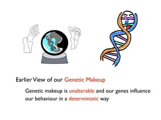 Earlier View of our Genetic Makeup
   Genetic makeup is unalterable and our genes inﬂuence
   our behaviour in a determini...