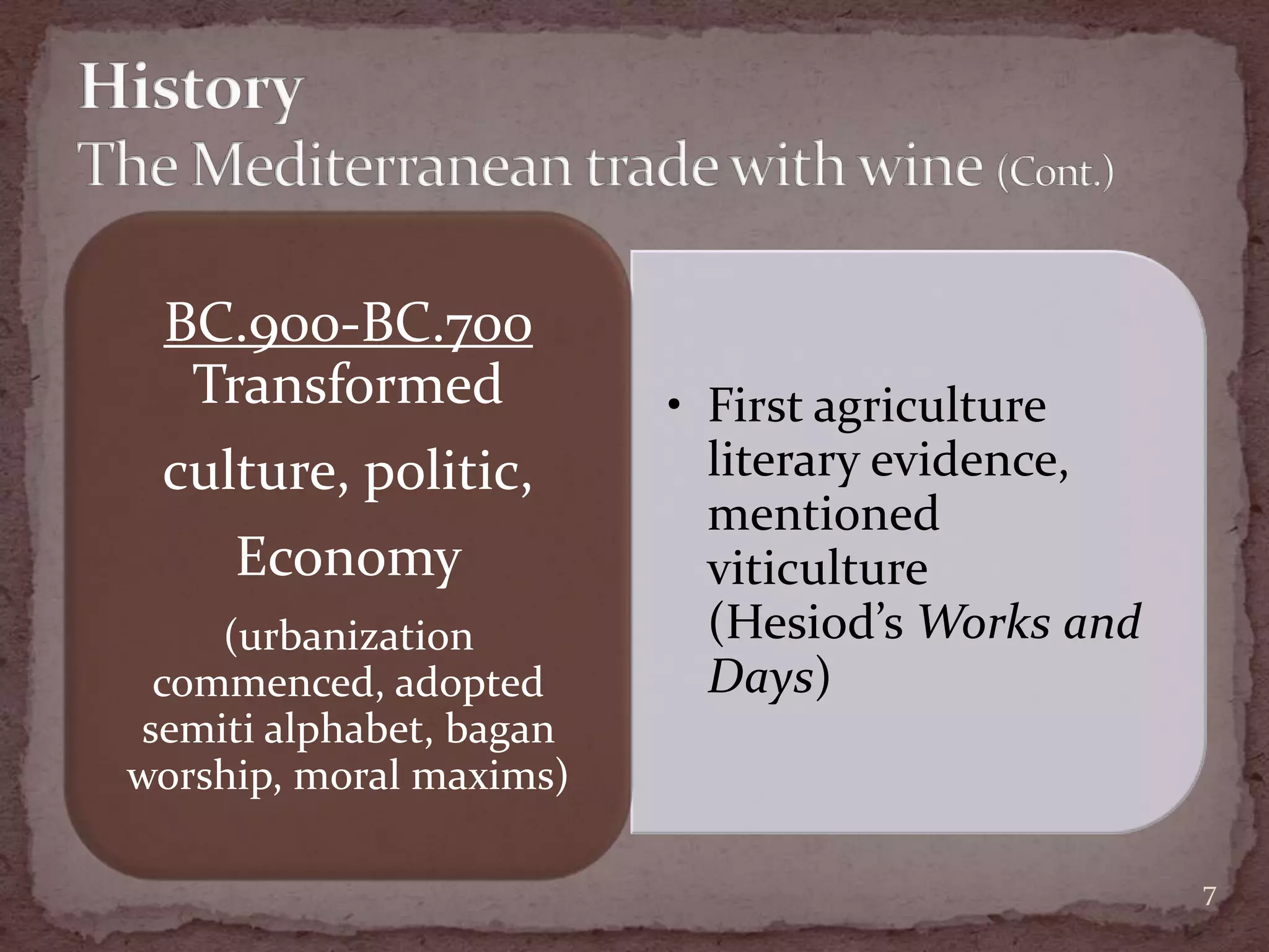 History The Mediterranean trade with wine (Cont.)7
