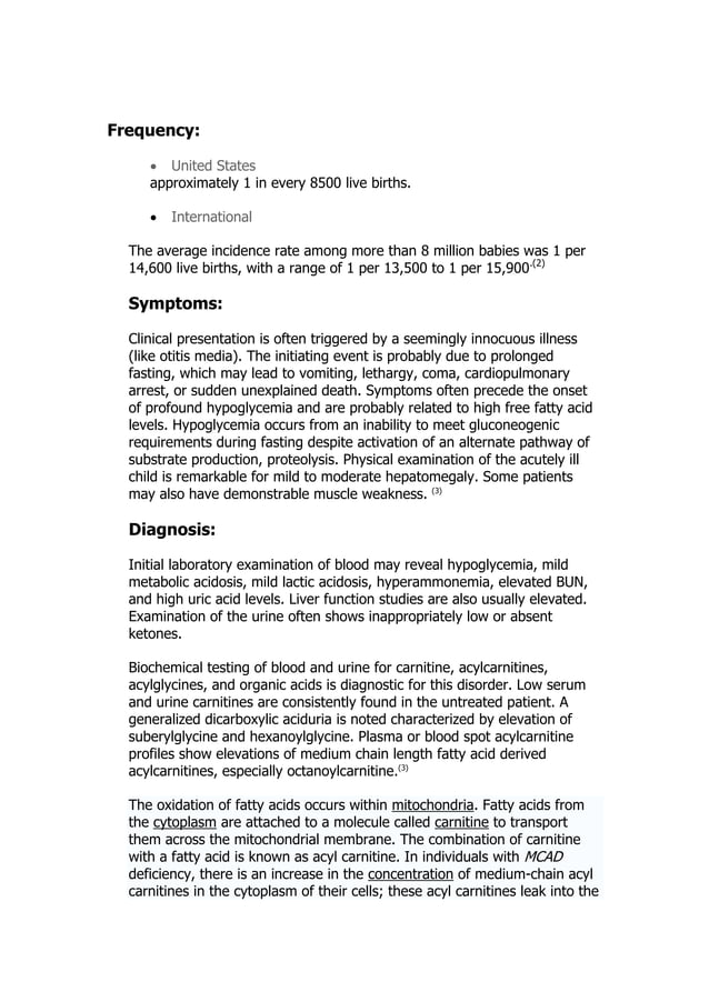 Medium Chain Acyl Coenzyme A Dehydrogenase Deficiency | PDF