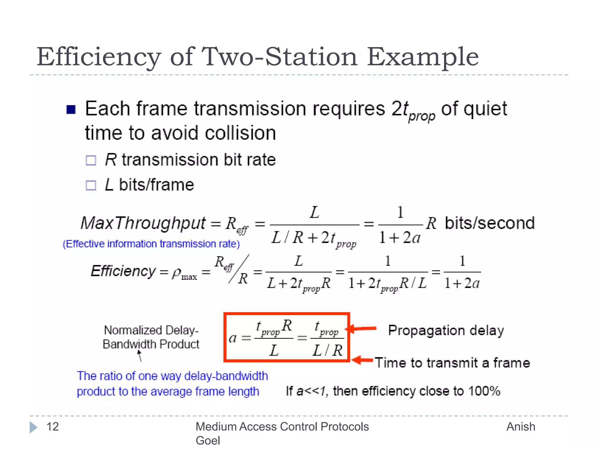Efficiency of Two-Station Example12Medium Access Control Protocols                                           Anish Goel