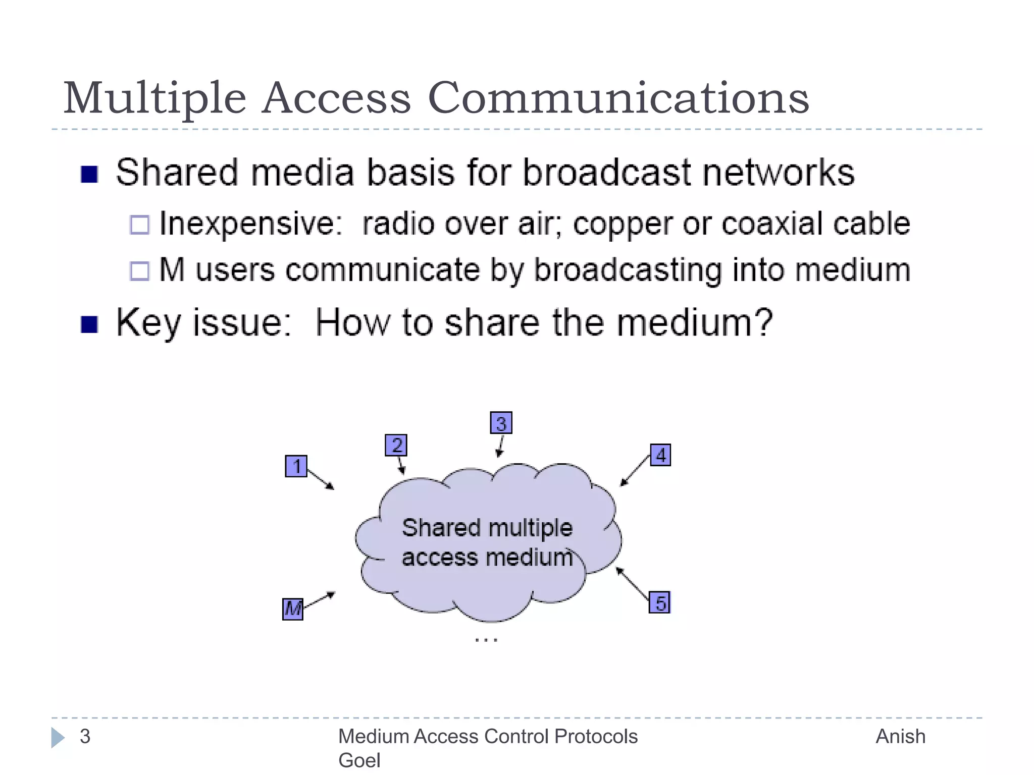 Multiple Access Communications3Medium Access Control Protocols                                           Anish Goel