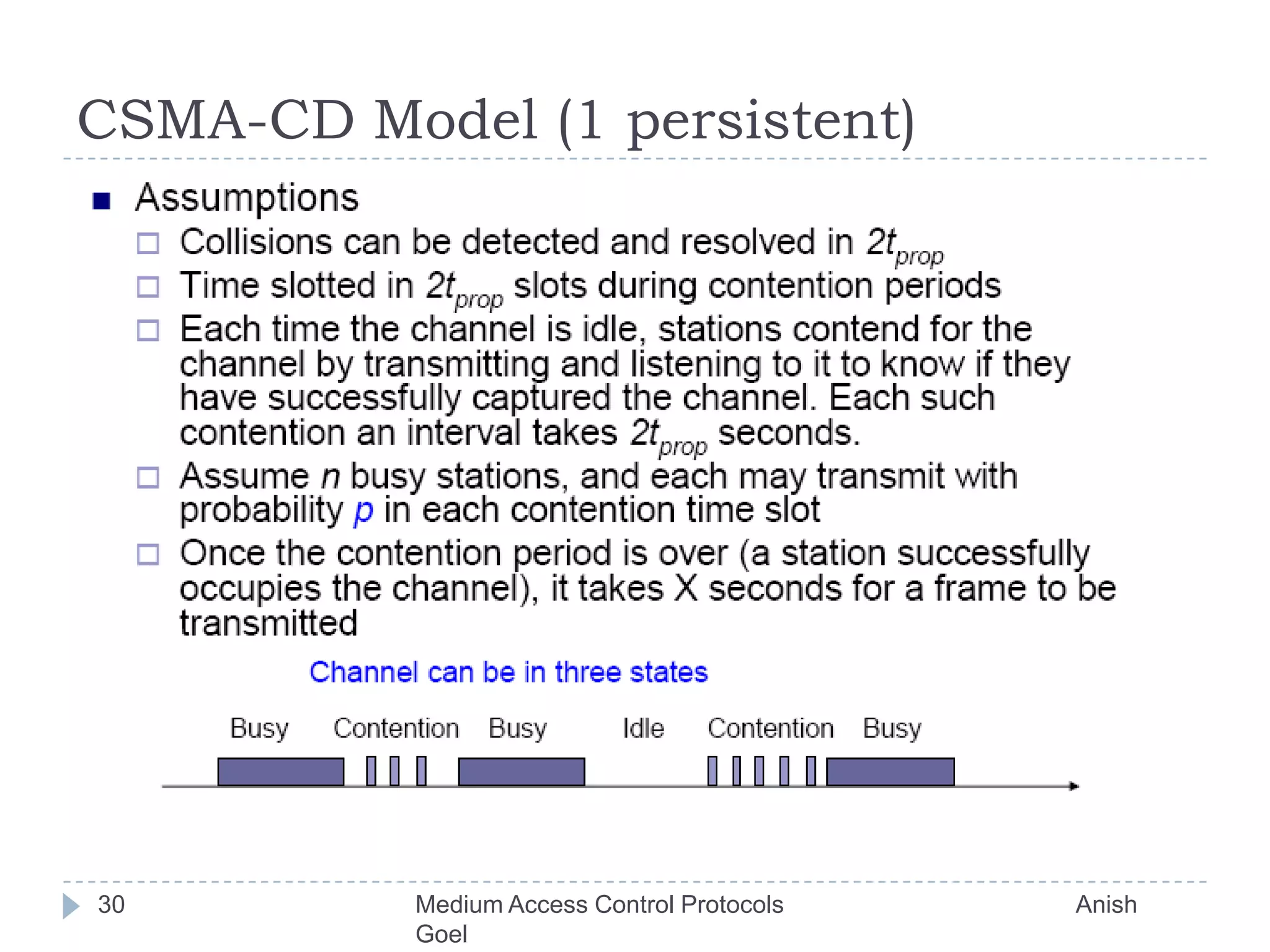 CSMA-CD Model (1 persistent)30Medium Access Control Protocols                                           Anish Goel