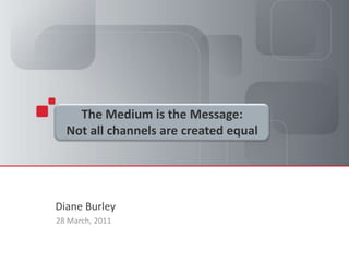 Presentation Title Goes Here Presenter’s Name, Titleand Date The Medium is the Message: Not all channels are created equal Presentation Title Diane Burley  Subtitle 28 March, 2011 