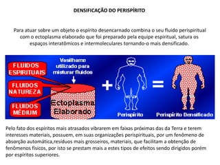 DENSIFICAÇÃO DO PERISPÍRITO

Para atuar sobre um objeto o espírito desencarnado combina o seu fluido perispiritual
com o ectoplasma elaborado que foi preparado pela equipe espiritual, satura os
espaços interatômicos e intermoleculares tornando-o mais densificado.

Pelo fato dos espíritos mais atrasados vibrarem em faixas próximas das da Terra e terem
interesses materiais, possuem, em suas organizações perispirituais, por um fenômeno de
absorção automática,resíduos mais grosseiros, materiais, que facilitam a obtenção de
fenômenos físicos, por isto se prestam mais a estes tipos de efeitos sendo dirigidos porém
por espíritos superiores.

 