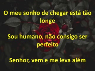 O meu sonho de chegar está tão
longe
Sou humano, não consigo ser
perfeito
Senhor, vem e me leva além
 