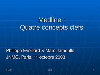 Medline : Quatre concepts clefs Philippe Eveillard & Marc Jamoulle JNMG, Paris, 11 octobre 2003 