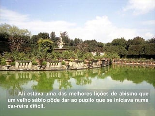 Ali estava uma das melhores lições de abismo que
um velho sábio pôde dar ao pupilo que se iniciava numa
car-reira difícil.
 