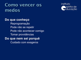 Do que conheço Reprogramação Pode não se repetir Pode não acontecer comigo Tomar providências Do que nem sei porquê Cuidado com exageros 