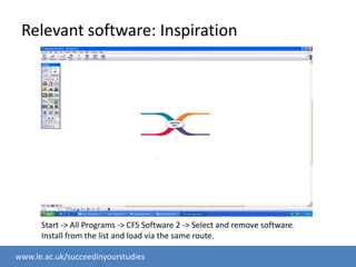 Relevant software: InspirationStart -> All Programs -> CFS Software 2 -> Select and remove software. Install from the list and load via the same route.