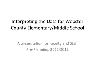 Interpreting the Data for Webster County Elementary/Middle School,[object Object],A presentation for Faculty and Staff,[object Object],Pre-Planning, 2011-2012,[object Object]