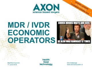MDR / IVDR
ECONOMIC
OPERATORS
MedTech Summit
11 June 2018
Erik Vollebregt
www.axonadvocaten.nl
 
