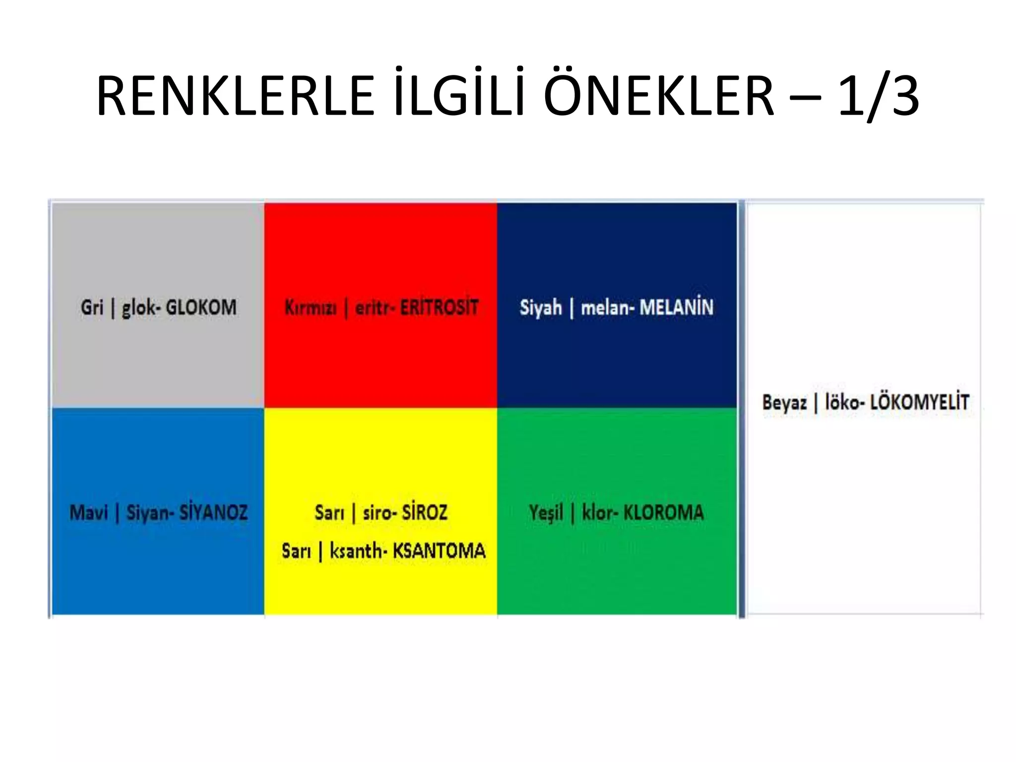 RENKLERLE İLGİLİ ÖNEKLER – 1/3
 