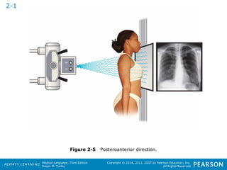 Medical Language, Third Edition 
Susan M. Turley 
Copyright © 2014, 2011, 2007 by Pearson Education, Inc. 
All Rights Reserved 
Figure 2-5 Posteroanterior direction. 
2-1 
 