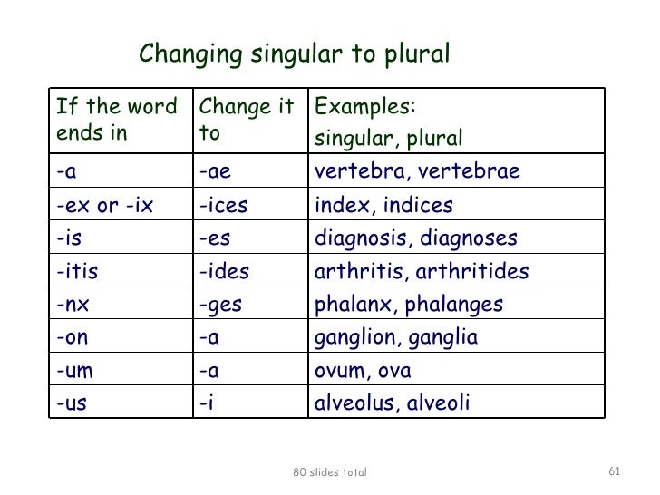 medical terminology singular form of ganglia