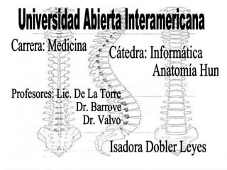Universidad Abierta Interamericana Carrera: Medicina Cátedra: Informática Anatomía Humana Profesores: Lic. De La Torre Dr. Barrovecchio Dr. Valvo Isadora Dobler Leyes 