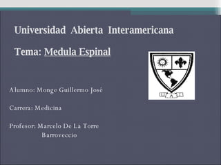 Universidad  Abierta  Interamericana  Tema:  Medula Espinal ,[object Object],[object Object],[object Object],[object Object]