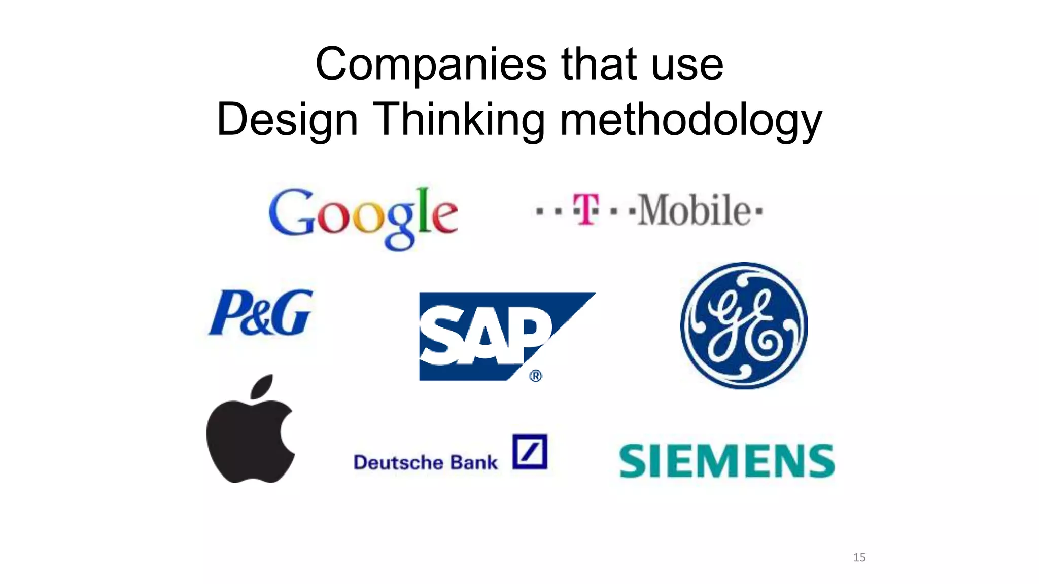 Companies that use
Design Thinking methodology
15
 
