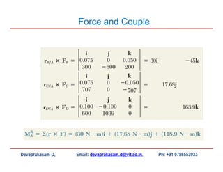 Devaprakasam D, Email: devaprakasam.d@vit.ac.in, Ph: +91 9786553933
Force and Couple
 