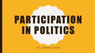 PARTICIPATION
IN POLITICS
BY : C A M R Y N D AV I S
 