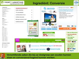 Ingrediënt: ConversieVerschillende zaken die bij uw doelgroep aan zouden kunnen slaan en conversieverhogend kunnen werken.