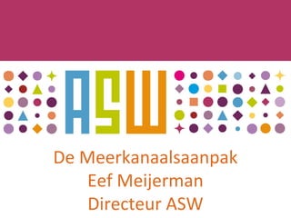 De Meerkanaal Aanpak
Besparing Energielasten
Eef Meijerman, statutair directeur ASW
 