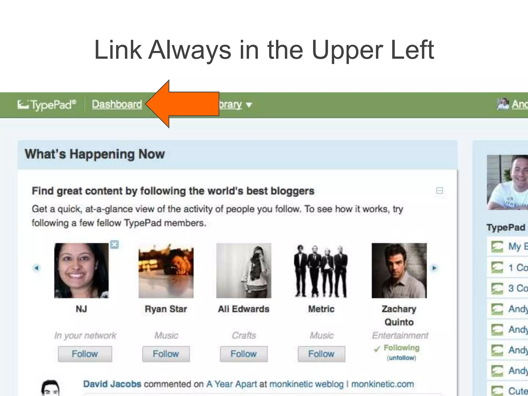 Link Always in the Upper Left