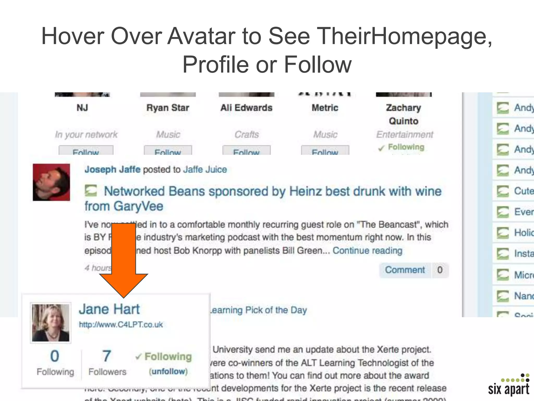Hover Over Avatar to See Their Homepage, Profile or Follow√