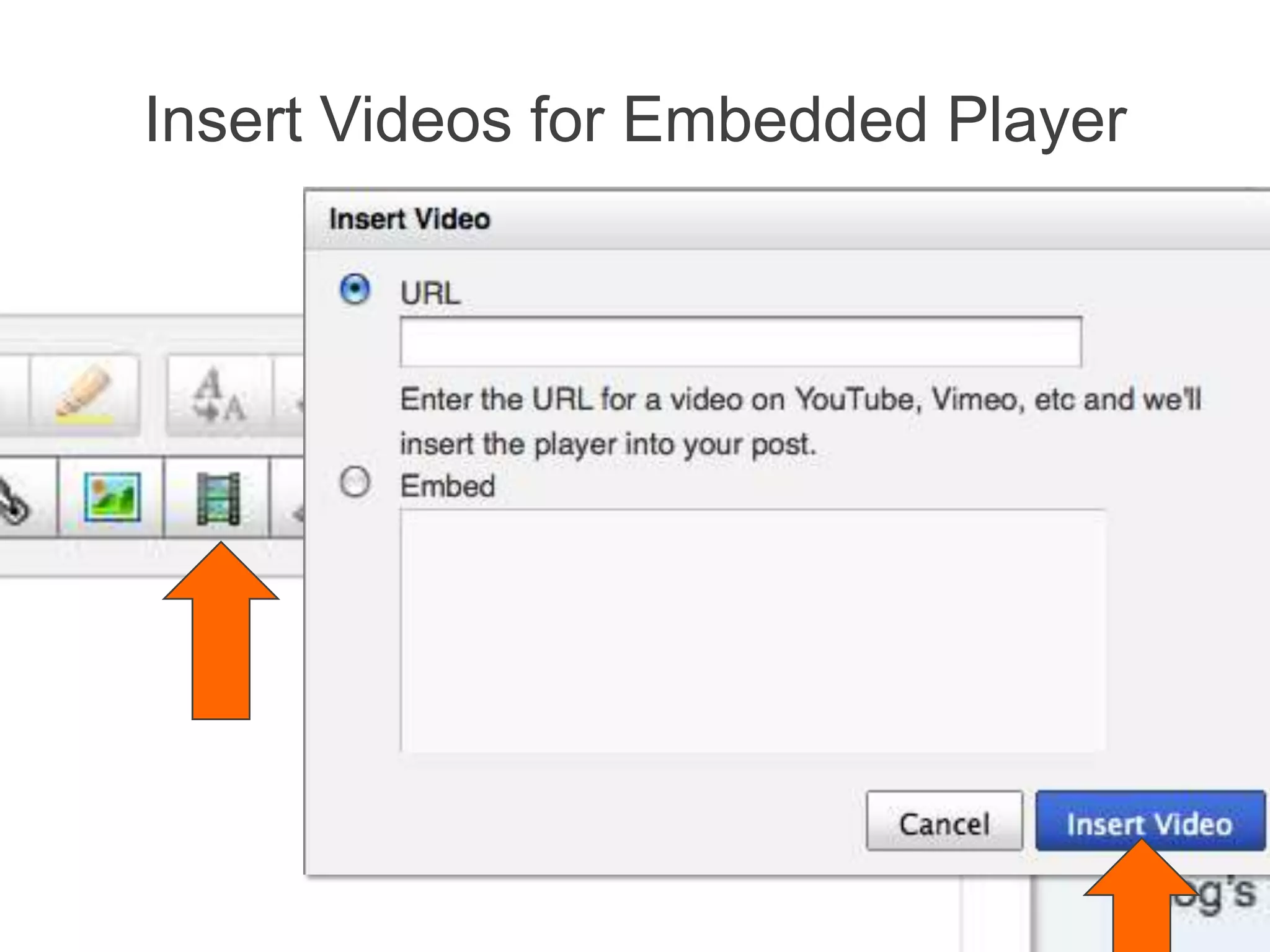 Insert Videos for Embedded Player