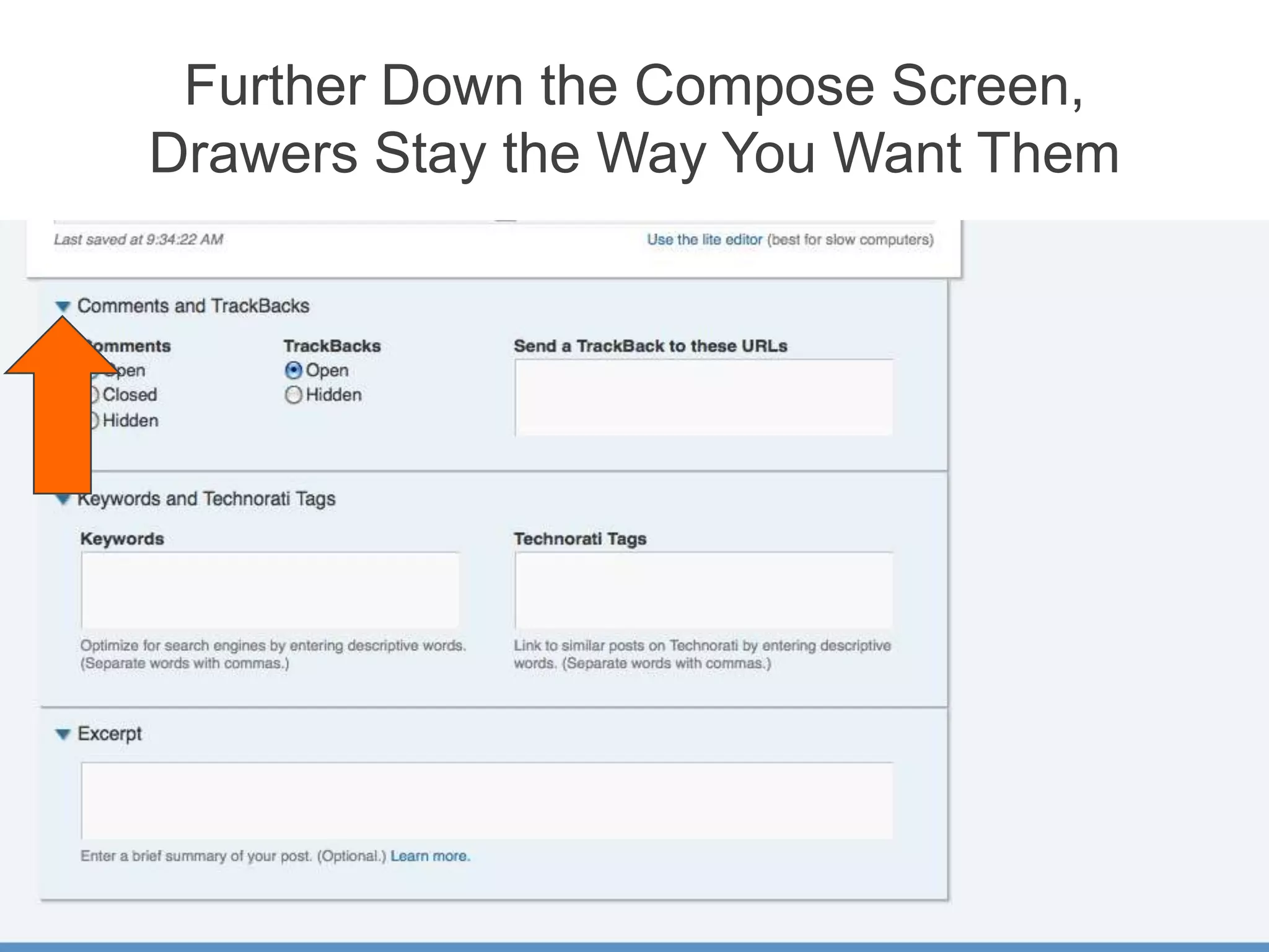 Further Down the Compose Screen, Drawers Stay the Way You Want Them