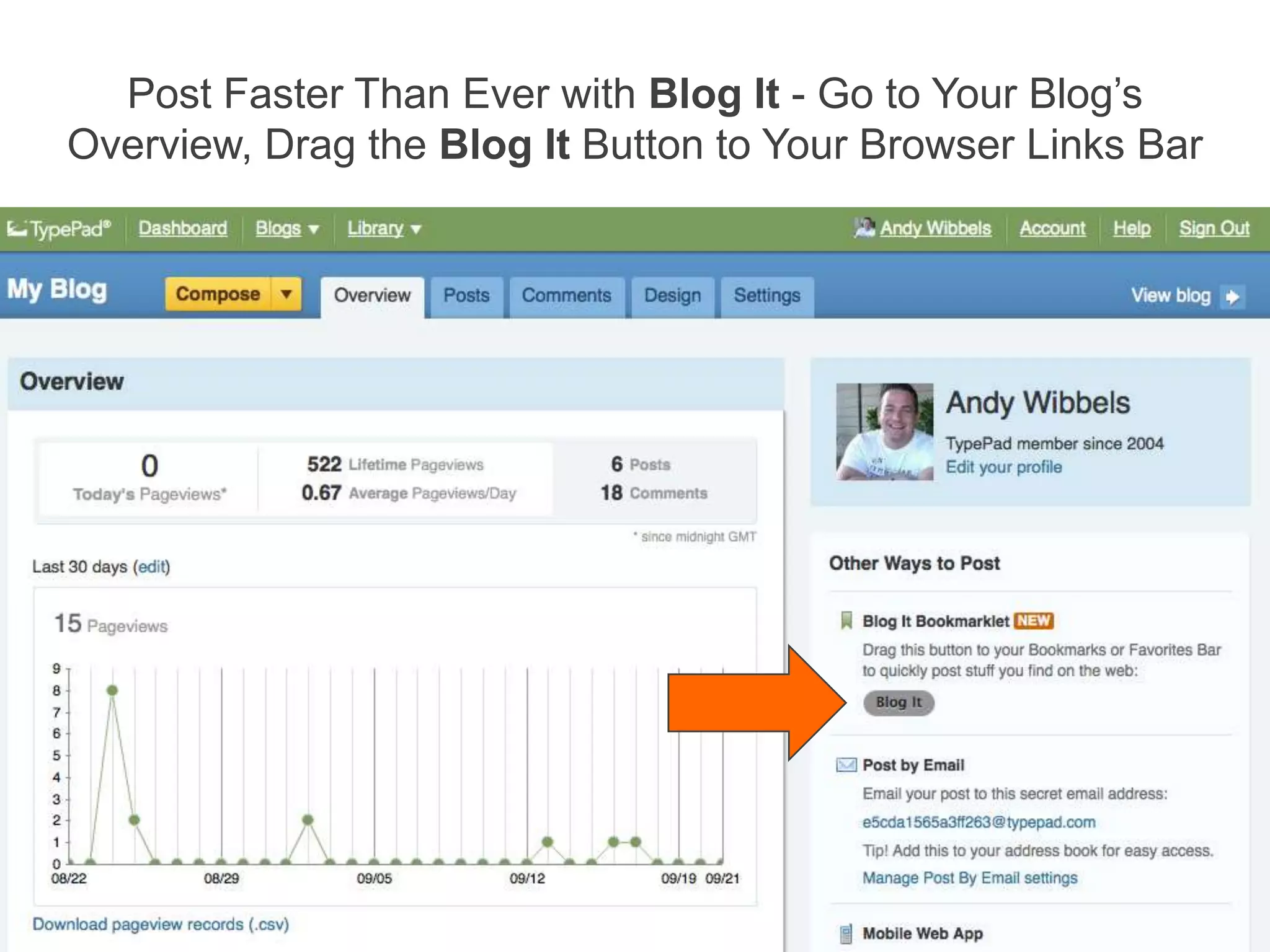 Post Faster Than Ever with Blog It - Go to Your Blog’s Overview, Drag the Blog It Button to Your Browser’s Links or Bookmarks Bar