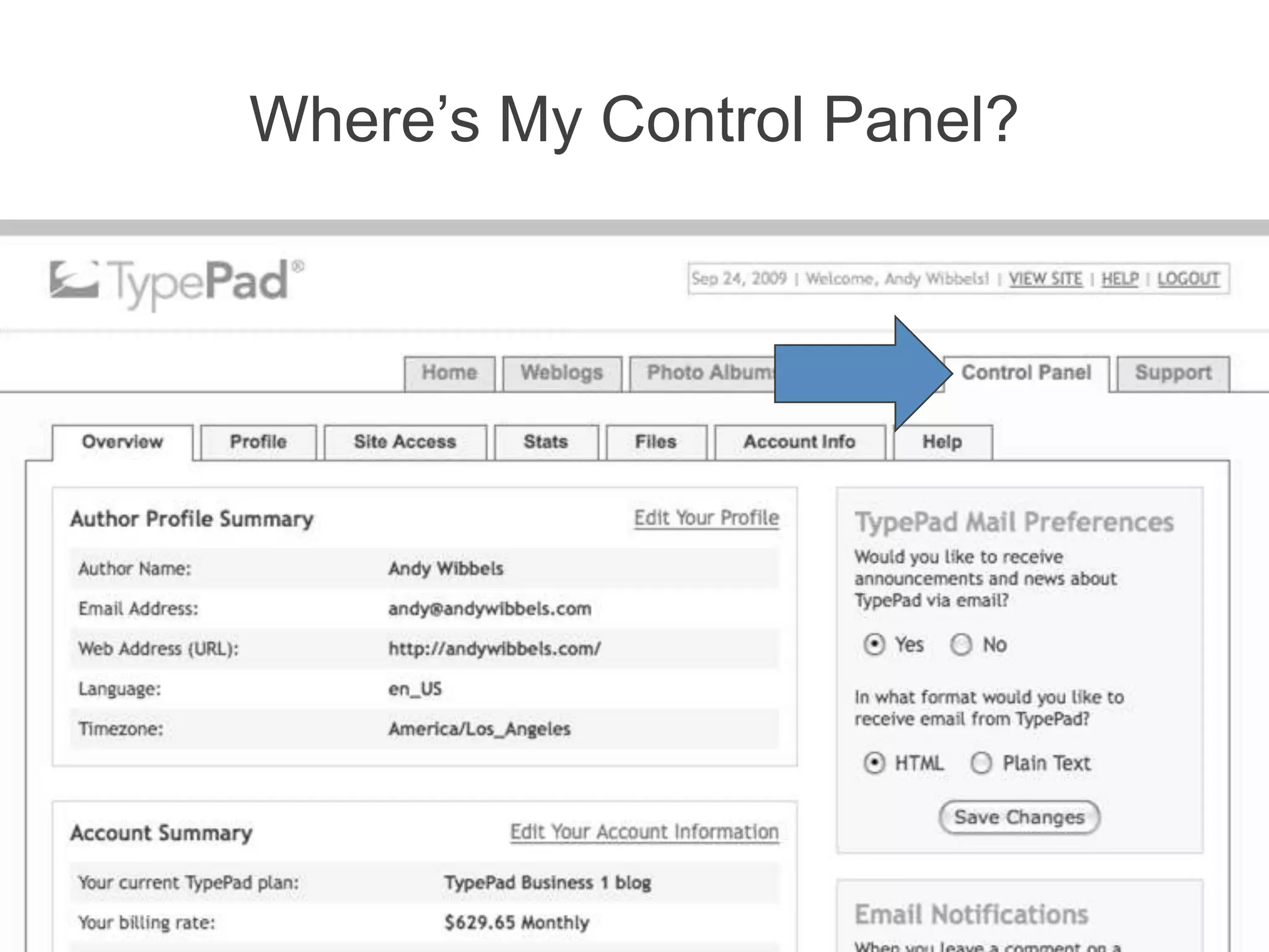 Where’s My Control Panel?