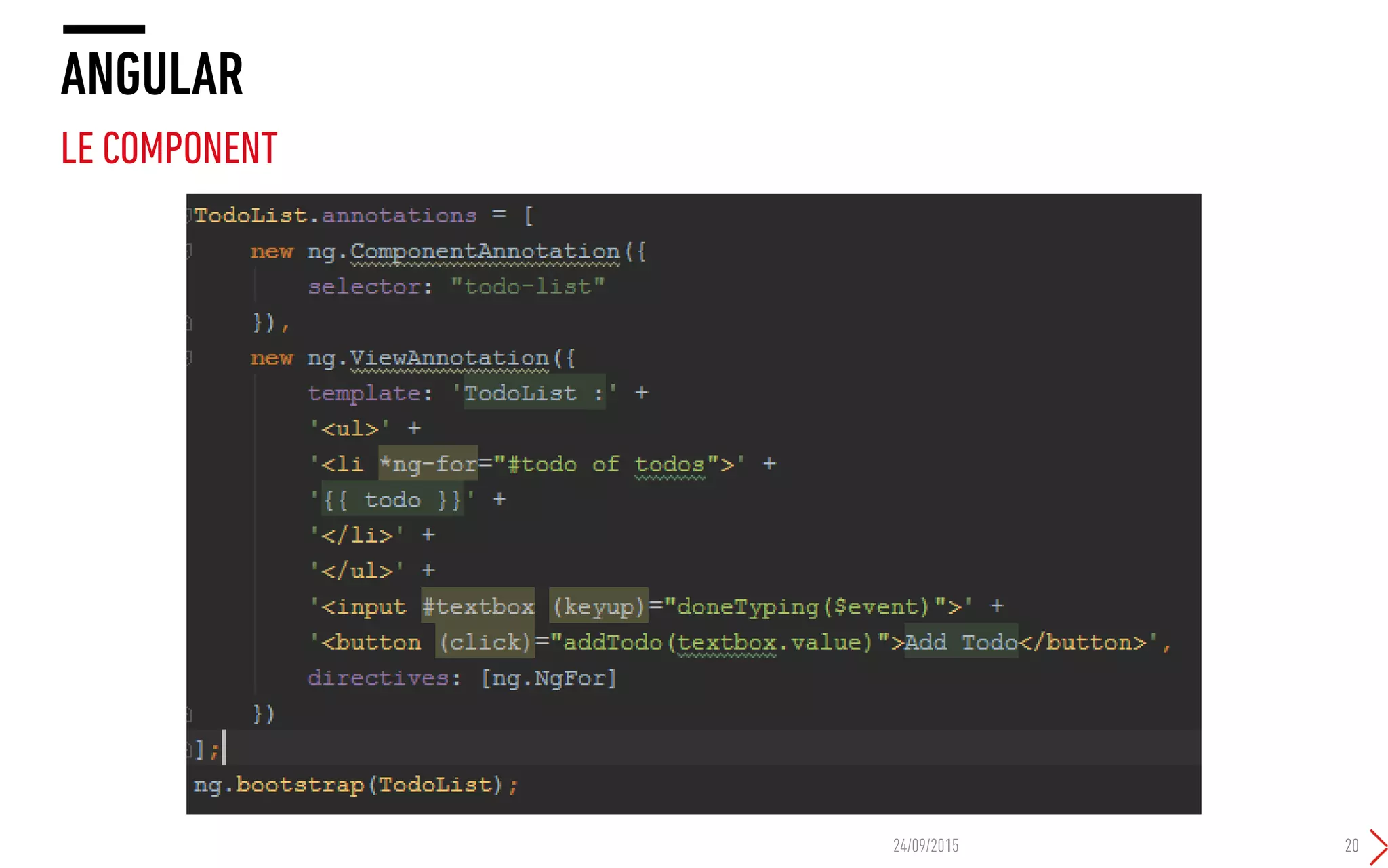 ANGULAR
LE COMPONENT
24/09/2015 20
 