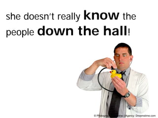 know the
she doesn’t really
people down the hall!




                     © Photographer: Geotrac | Agency: Dreamstime.com
 